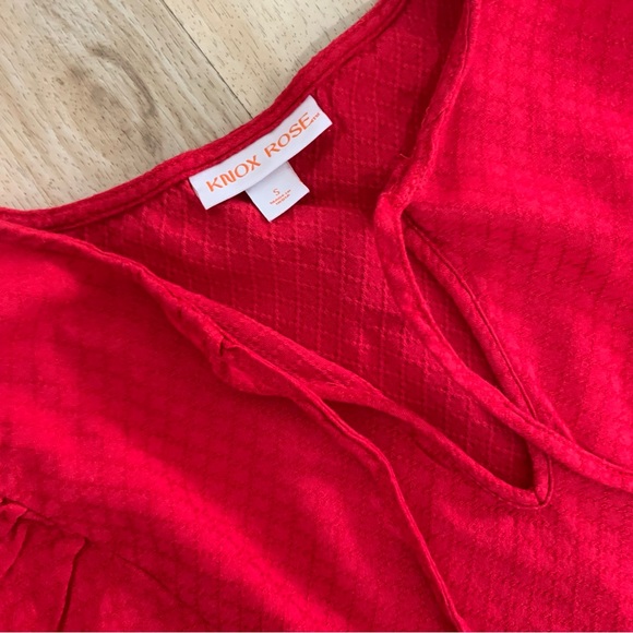 Ruffle Short Sleeve A-Line Dress - Knox Rose Red S Neck V - Picture 6 of 8